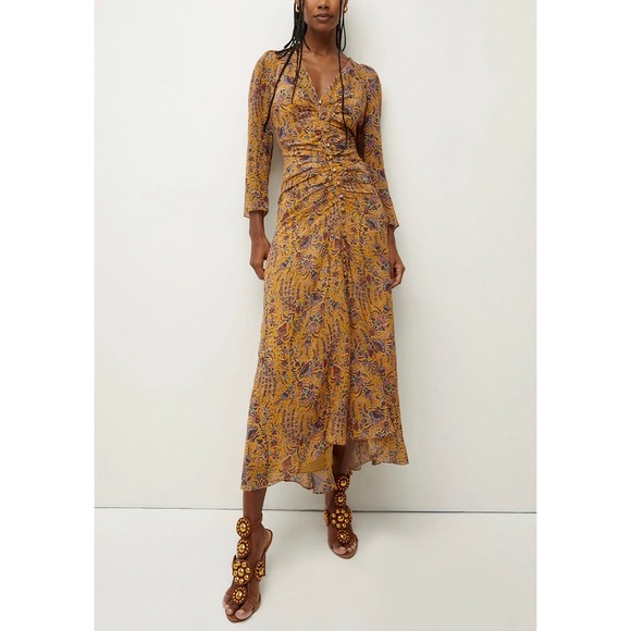 Veronica Beard Midi Silk Floral Long-Sleeve Ferrara Dress